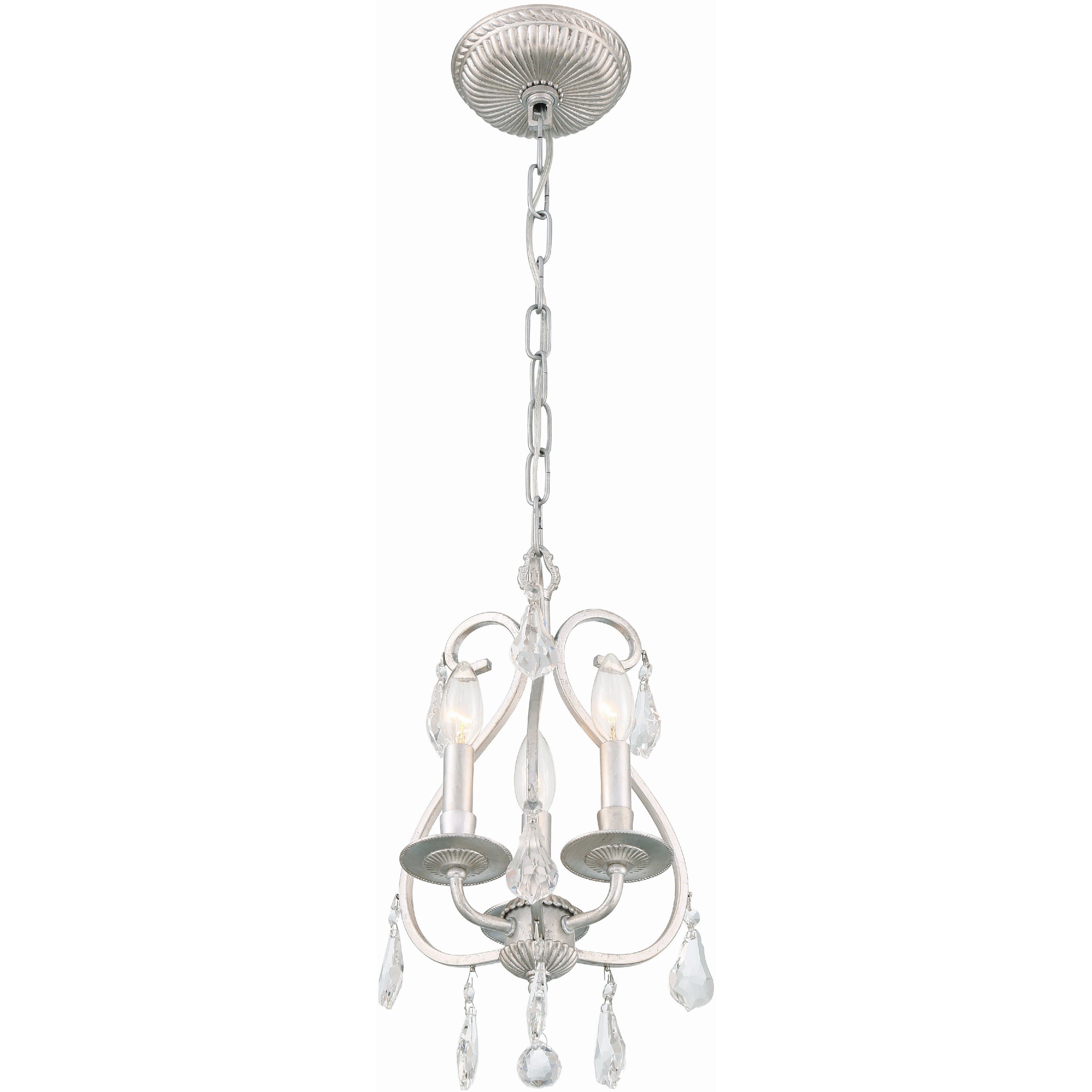 Ashton 3 Light 10 inch Olde Silver Mini Chandelier Ceiling Light in Clear Swarovski Strass
