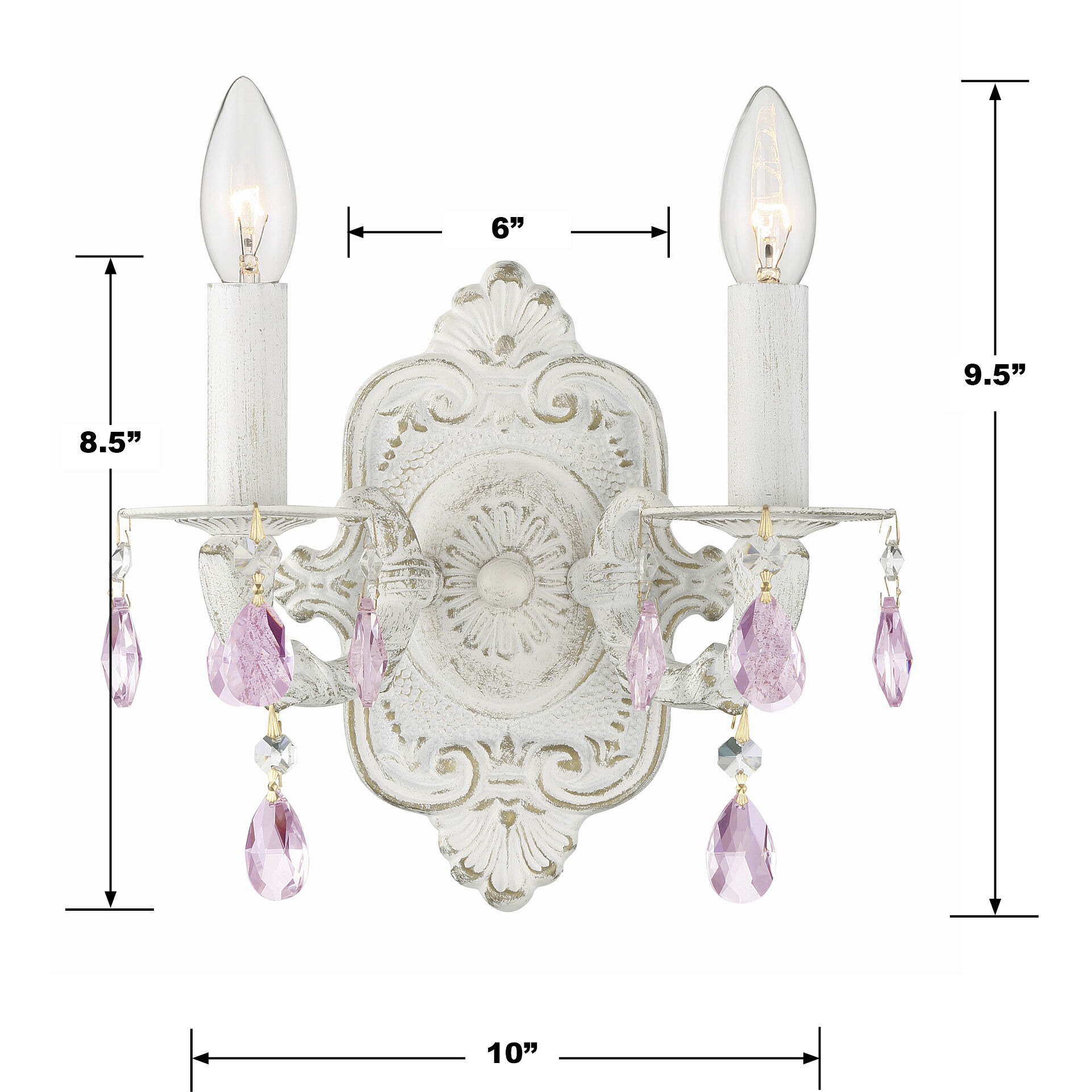 Paris Market Sconce Wall Light in Antique White, Rose Colored Hand Cut
