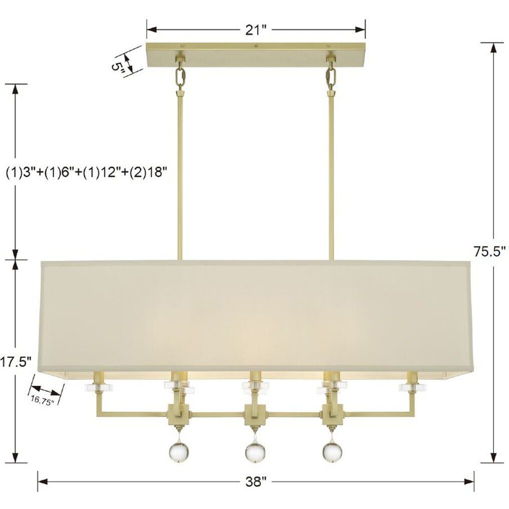 Paxton 8 Light 38 inch Aged Brass Linear Chandelier Ceiling Light