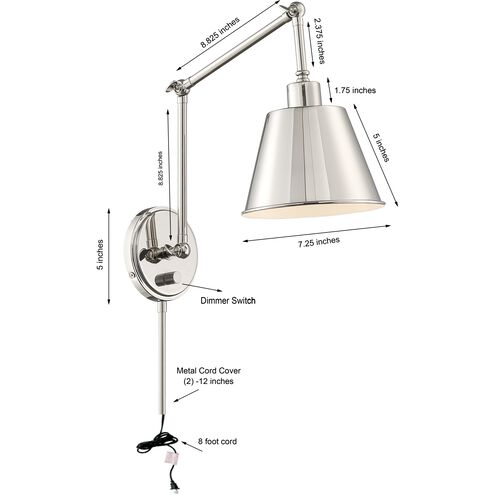 Mitchell 30 inch 60.00 watt Polished Nickel Task Sconce Wall Light