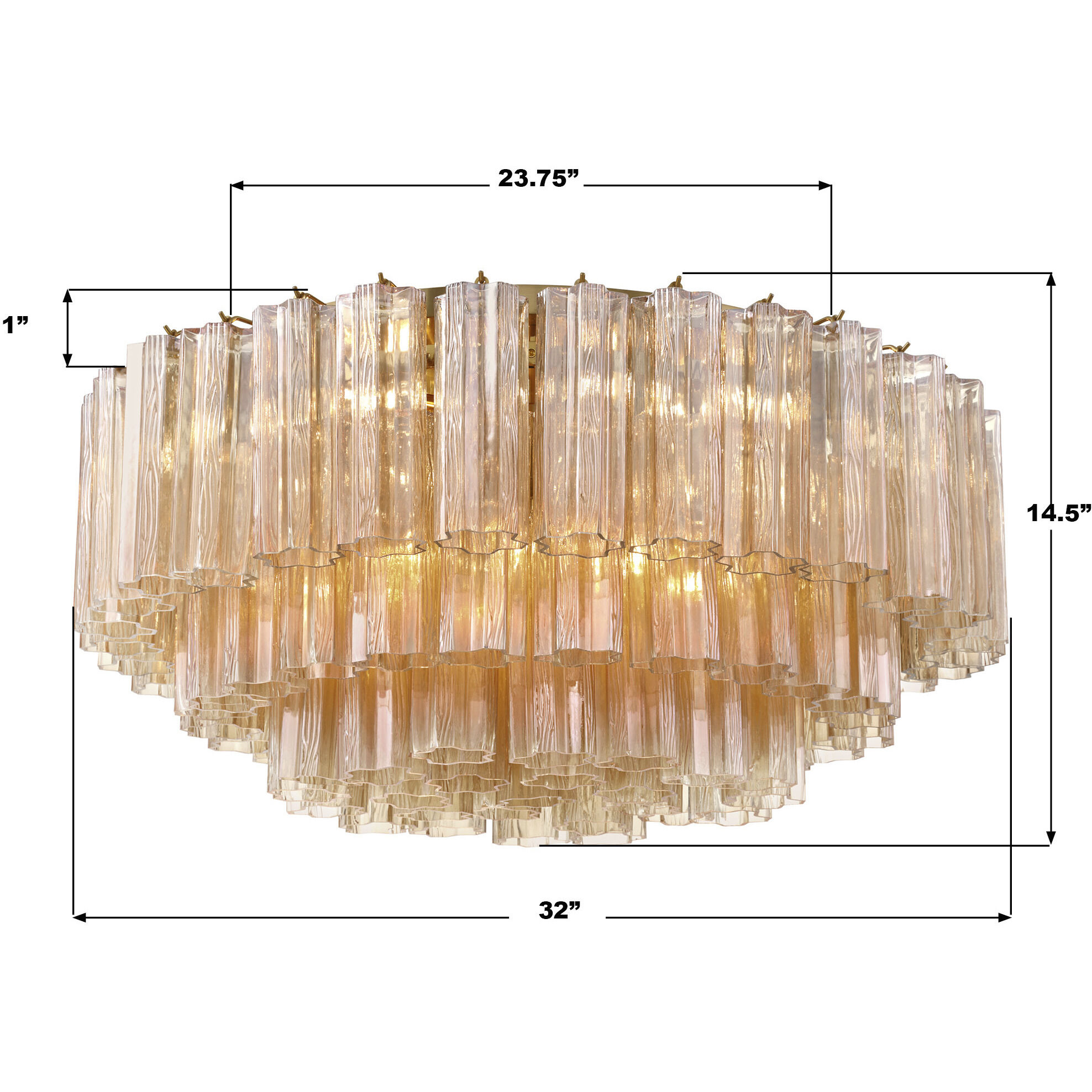Addis 16 Light 32 inch Aged Brass Flush Ceiling Light in Tronchi Glass Amber