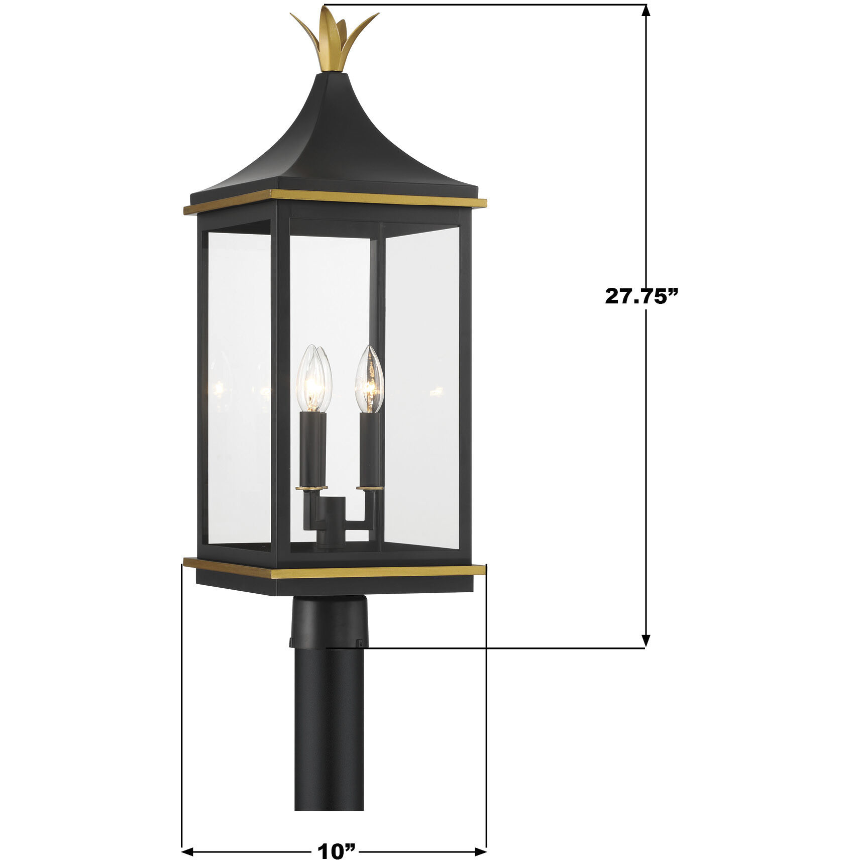Simpson 3 Light 27.75 inch Matte Black and Textured Gold Outdoor Post