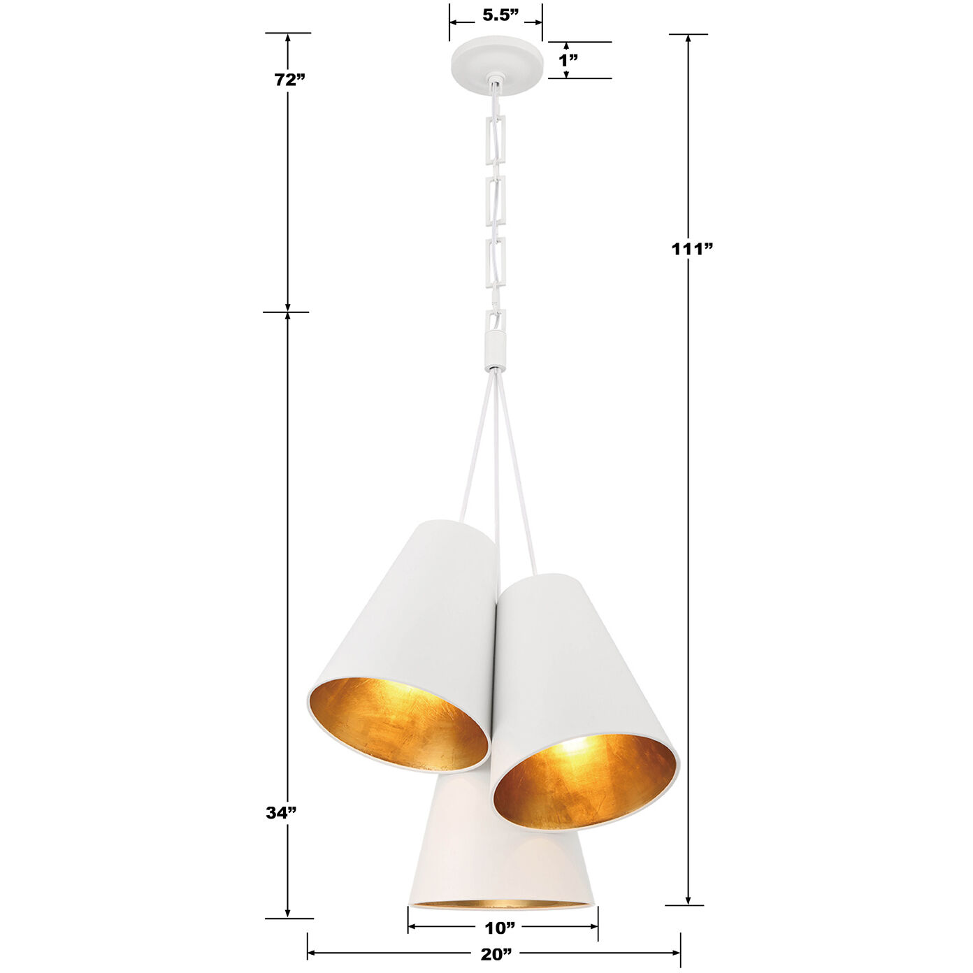 Alston 3 Light 20 inch Matte White/Antique Gold Pendant Ceiling Light in Matte White and Antique Gold