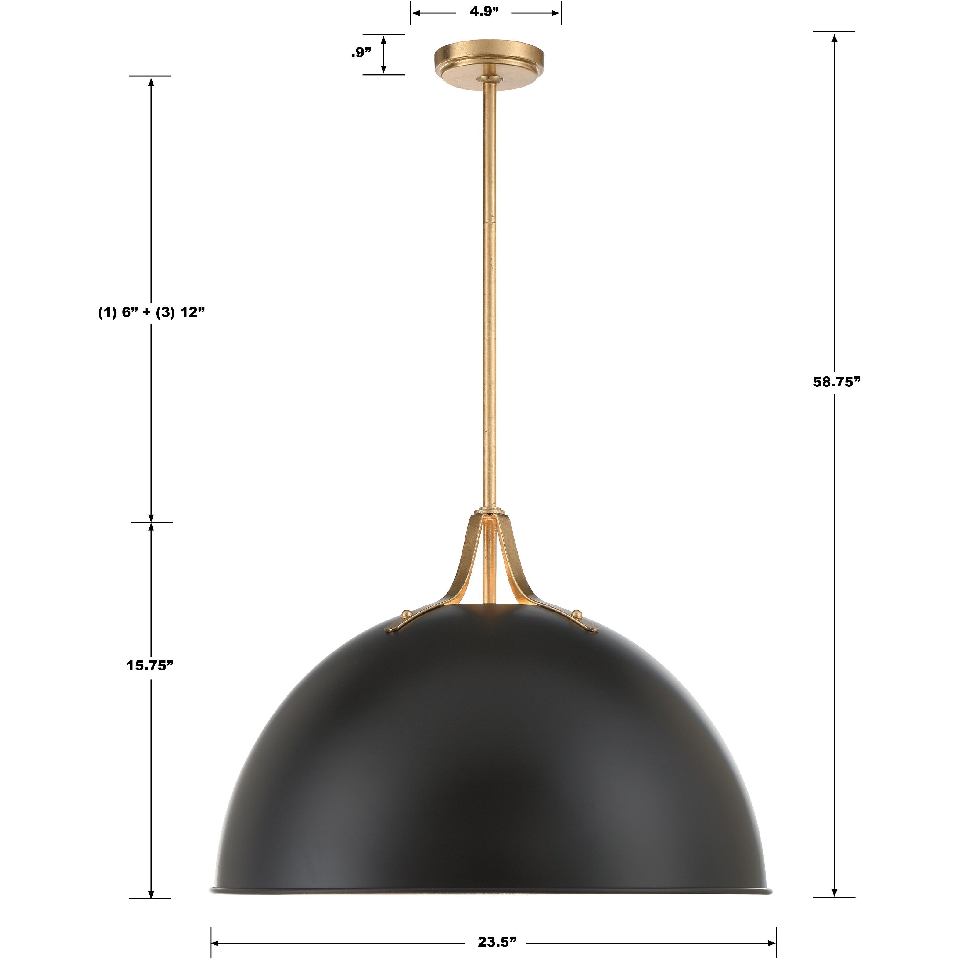 Soto Pendant Ceiling Light in Matte Black and Antique Gold