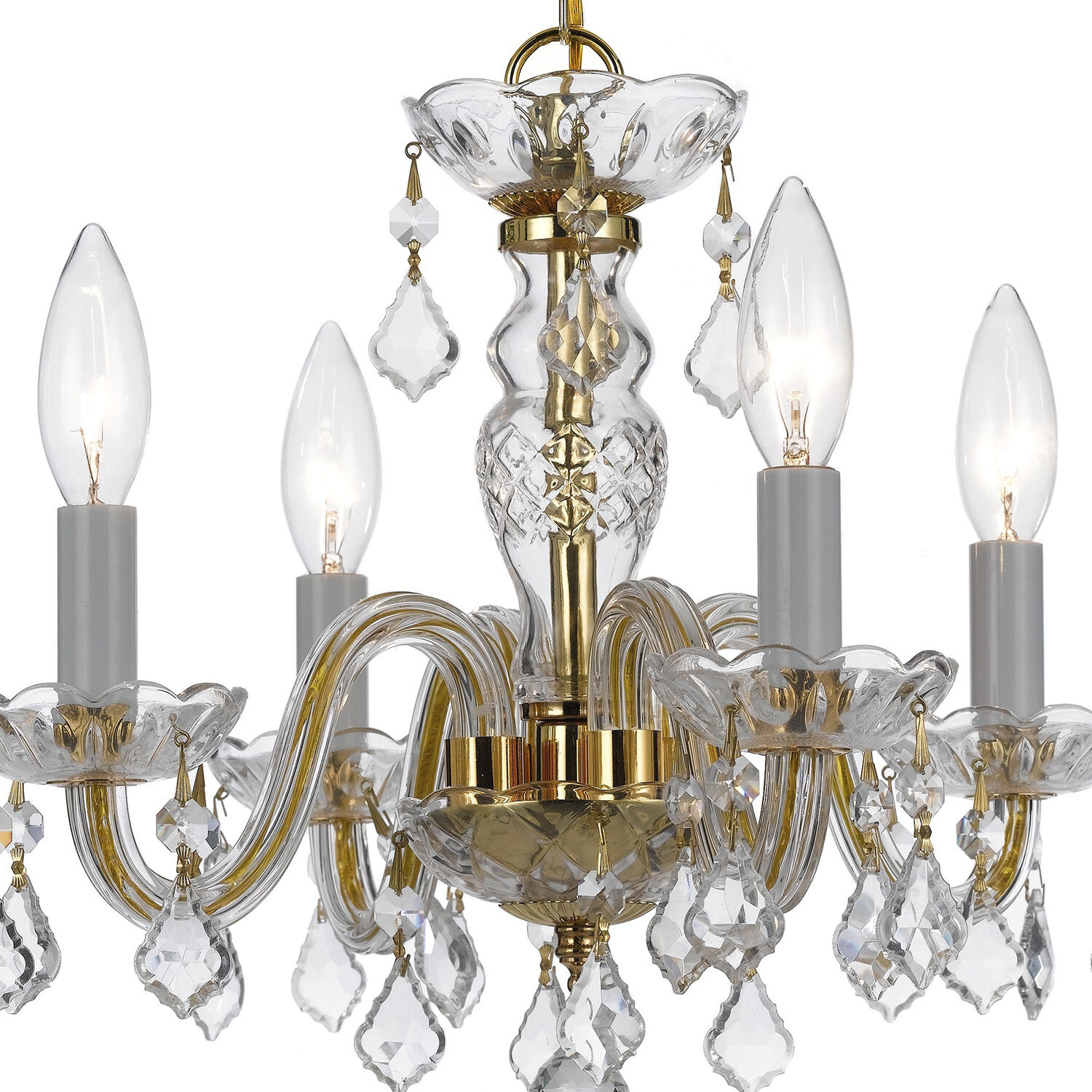 Traditional Crystal 4 Light 15 inch Polished Brass Mini Chandelier Ceiling Light in Clear Hand Cut