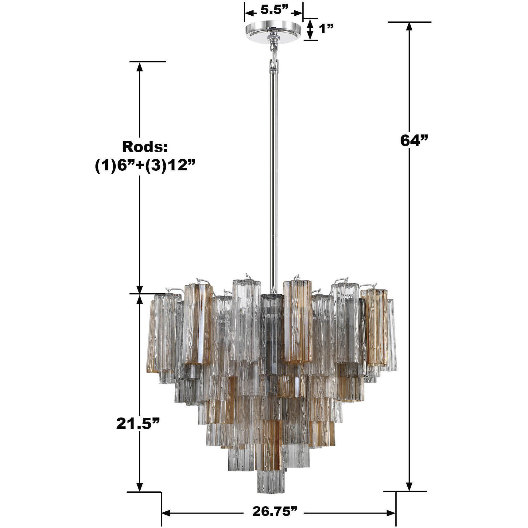 Addis 12 Light 26.75 inch Polished Chrome Chandelier Ceiling Light in Tronchi Glass Autumn