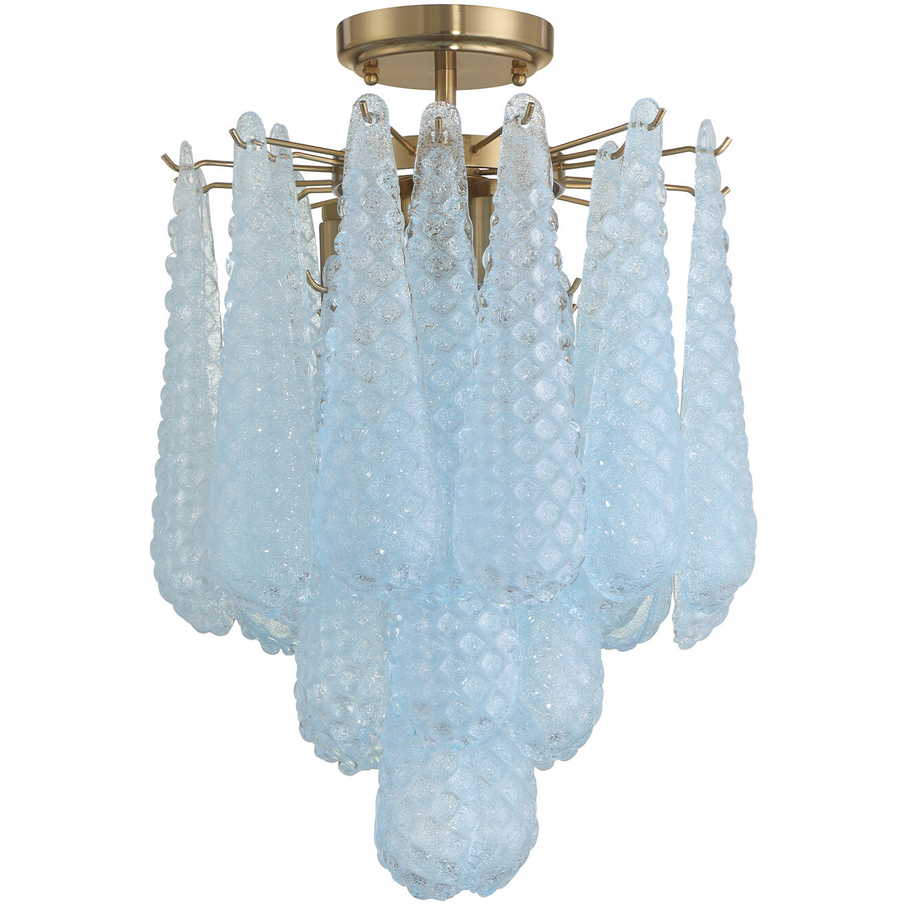 Ollie 4 Light 14.25 inch Aged Brass Semi Flush Ceiling Light in Sand Glass Blue