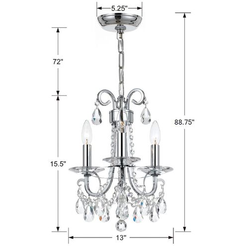 Othello 3 Light 13 inch Polished Chrome Mini Chandelier Ceiling Light in Clear Hand Cut