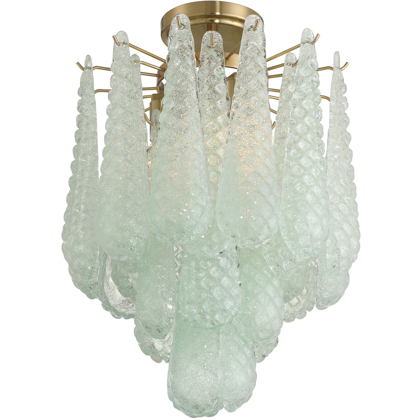 Ollie 4 Light 14.25 inch Aged Brass Semi Flush Ceiling Light in Sand Glass Green
