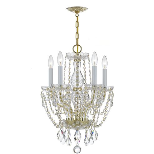 Traditional Crystal 5 Light 14 inch Polished Brass Mini Chandelier Ceiling Light in Clear Hand Cut