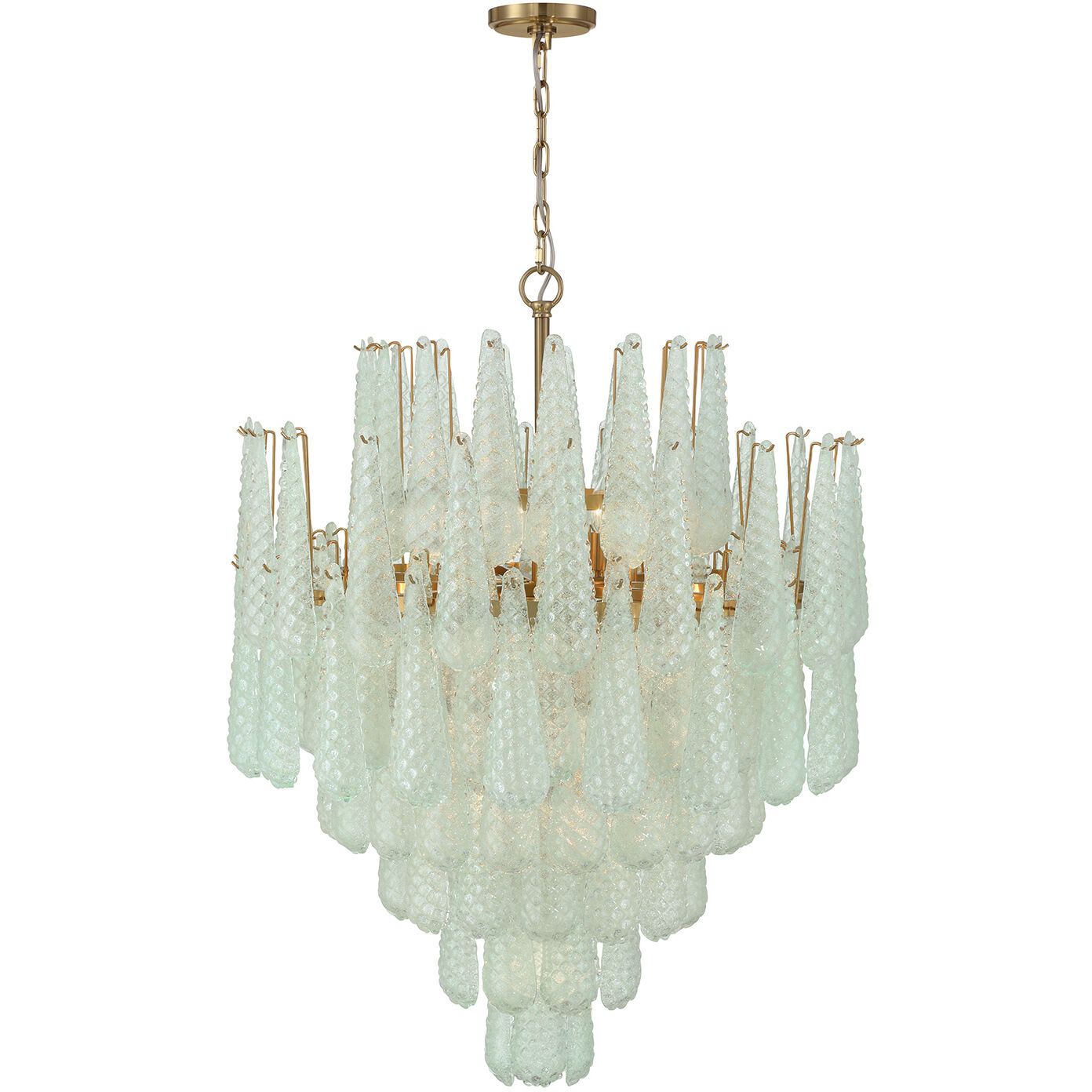Ollie 21 Light 33.25 inch Aged Brass Chandelier Ceiling Light in Sand Glass Green