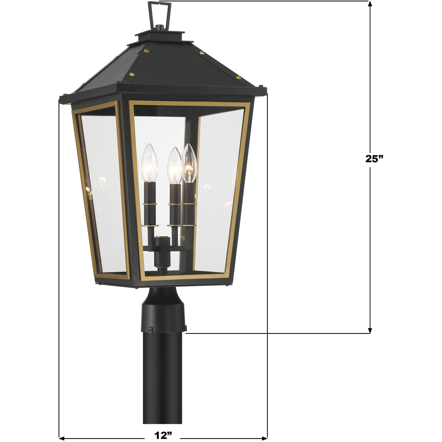 Hawkins 4 Light 25 inch Matte Black and Textured Gold Outdoor Post