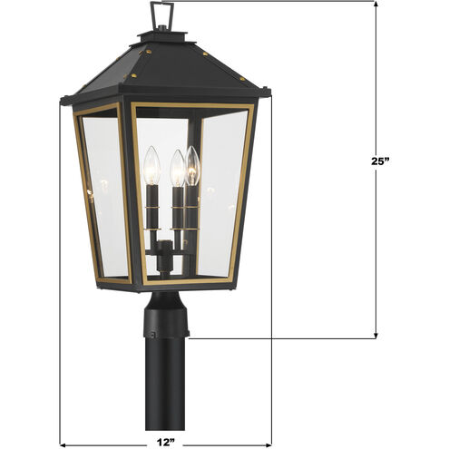 Hawkins 4 Light 25 inch Matte Black and Textured Gold Outdoor Post