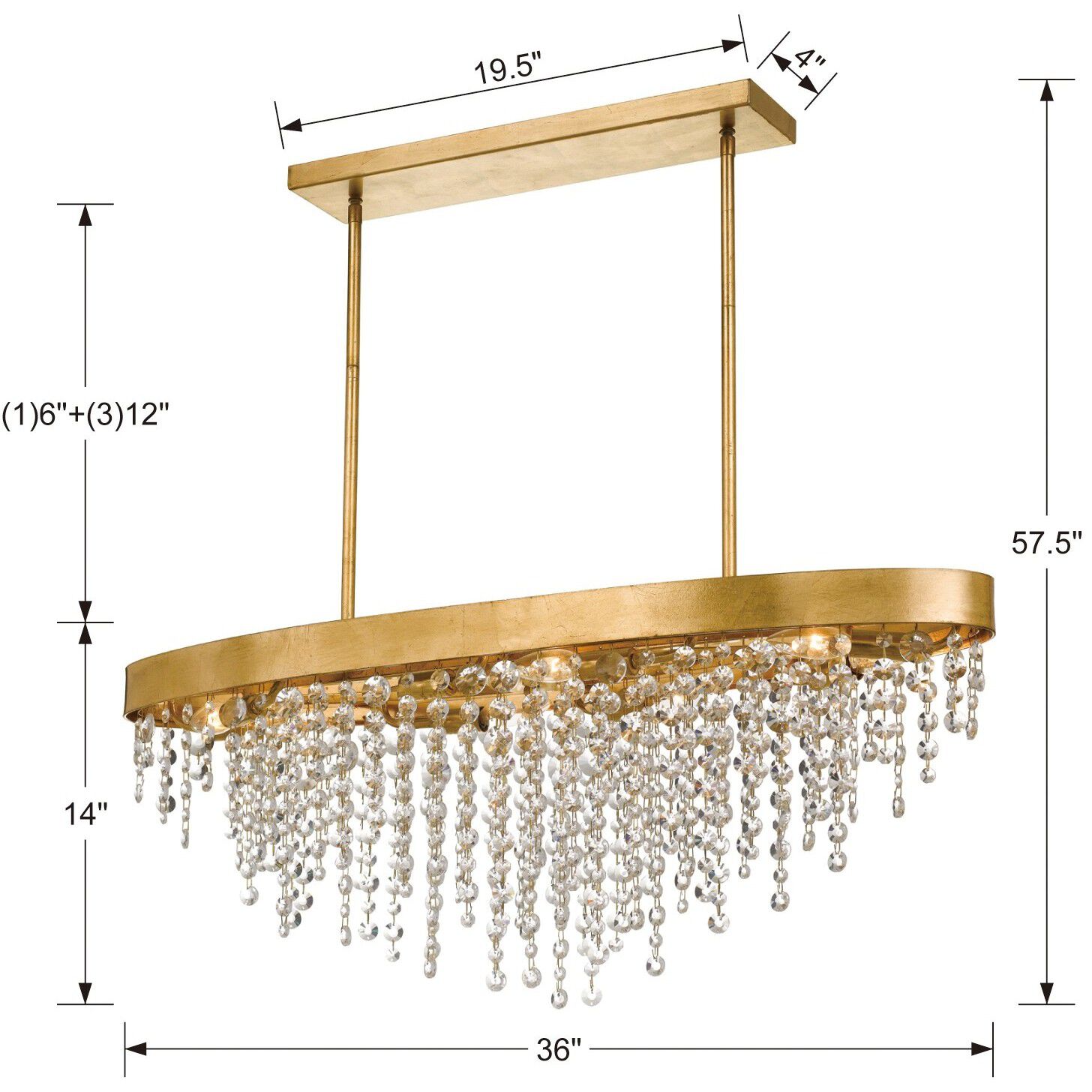 Winham 8 Light 36 inch Antique Gold Linear Chandelier Ceiling Light