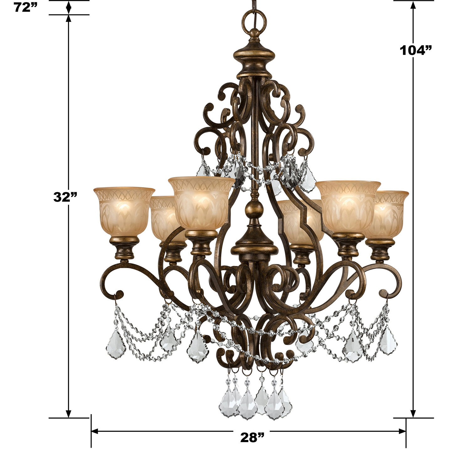 Norwalk 6 Light 28 inch Bronze Umber Chandelier Ceiling Light in Clear Spectra