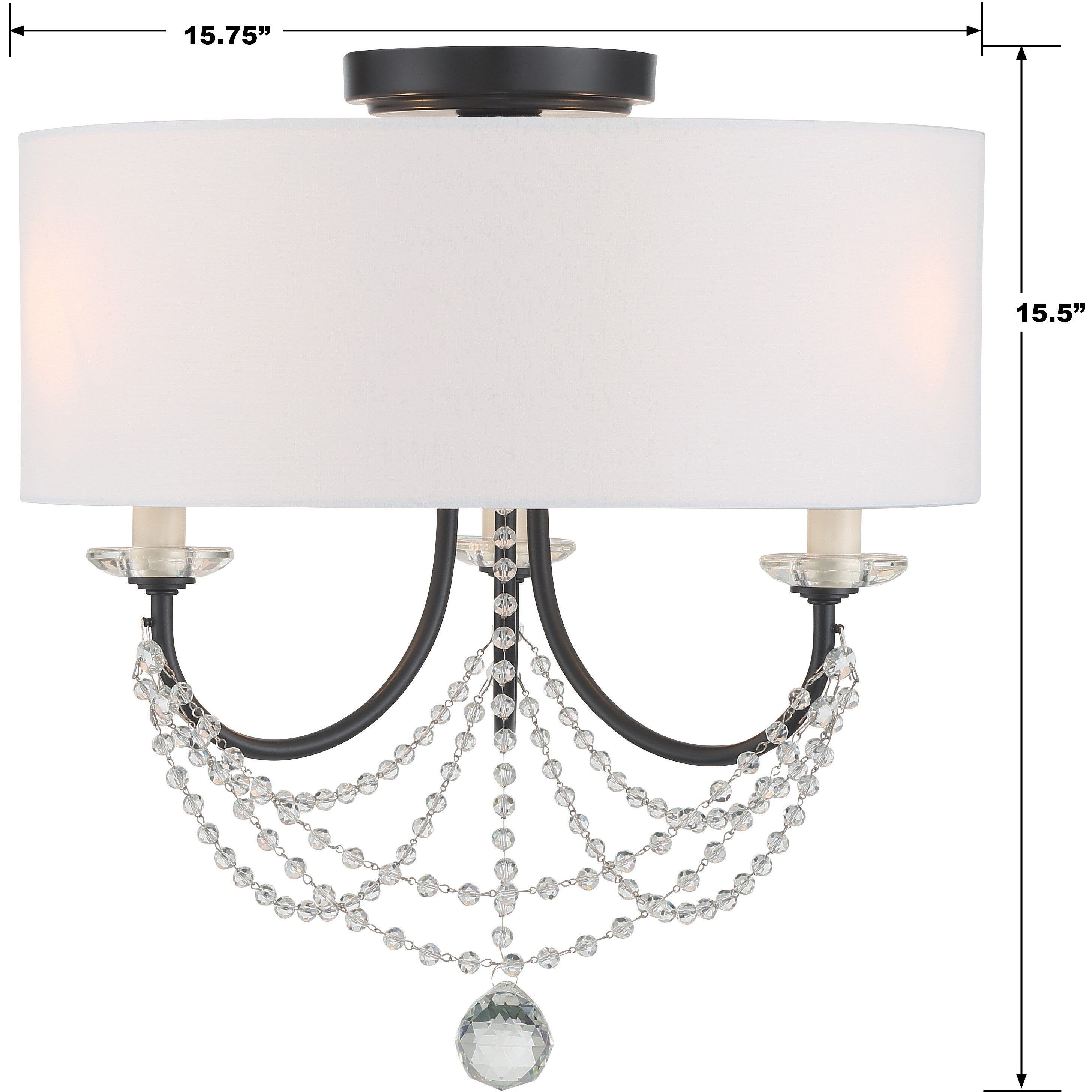 Delilah 3 Light 15.75 inch Matte Black Semi Flush Ceiling Light