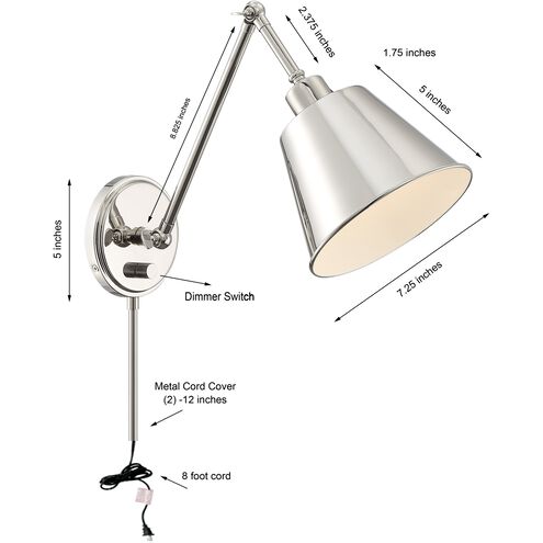 Mitchell 16 inch 60.00 watt Polished Nickel Task Sconce Wall Light