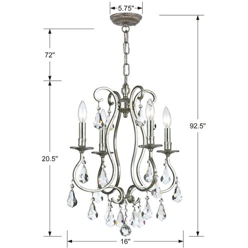 Ashton 4 Light 16 inch Olde Silver Mini Chandelier Ceiling Light in Clear Hand Cut