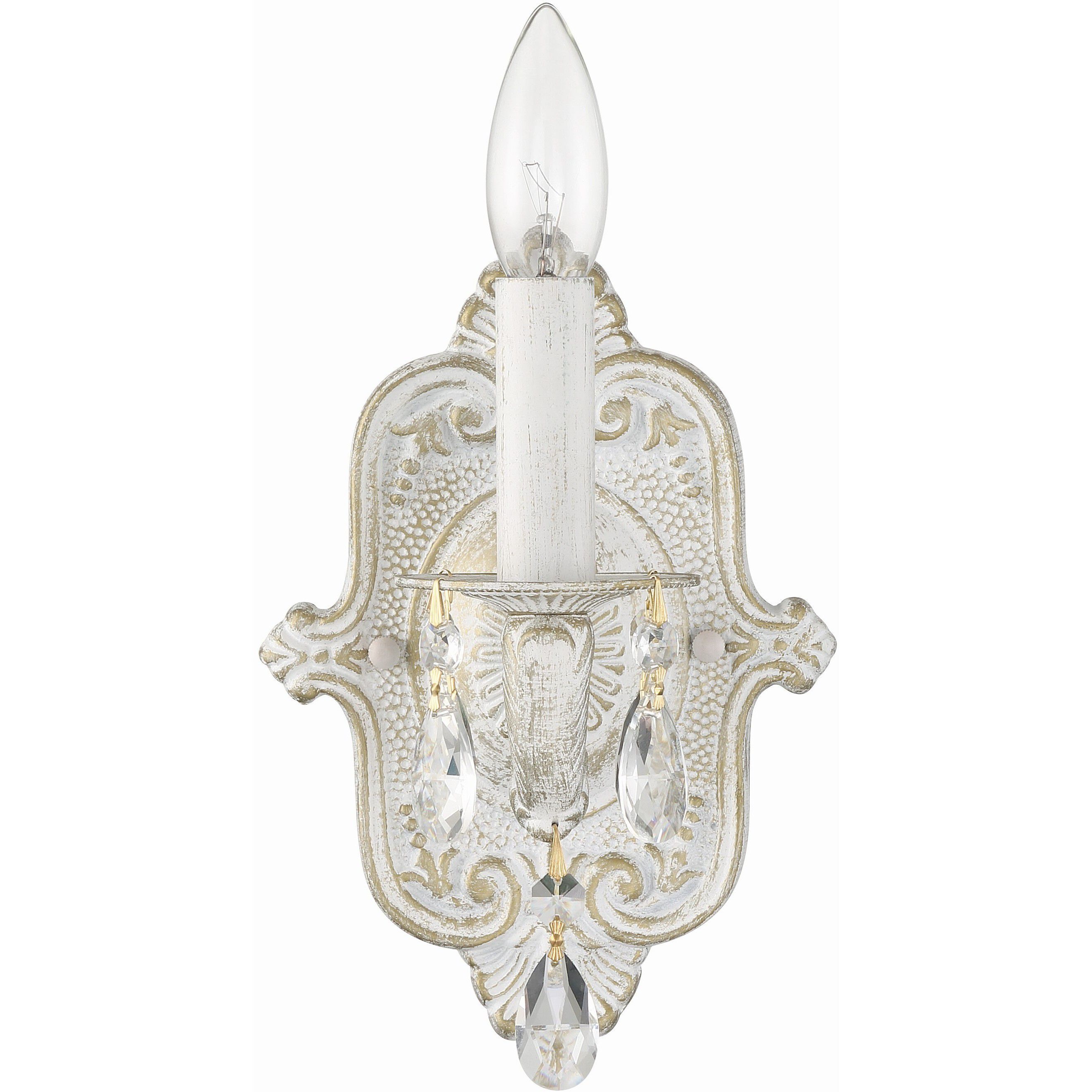 Paris Market Sconce Wall Light in Clear Swarovski Strass, Antique White