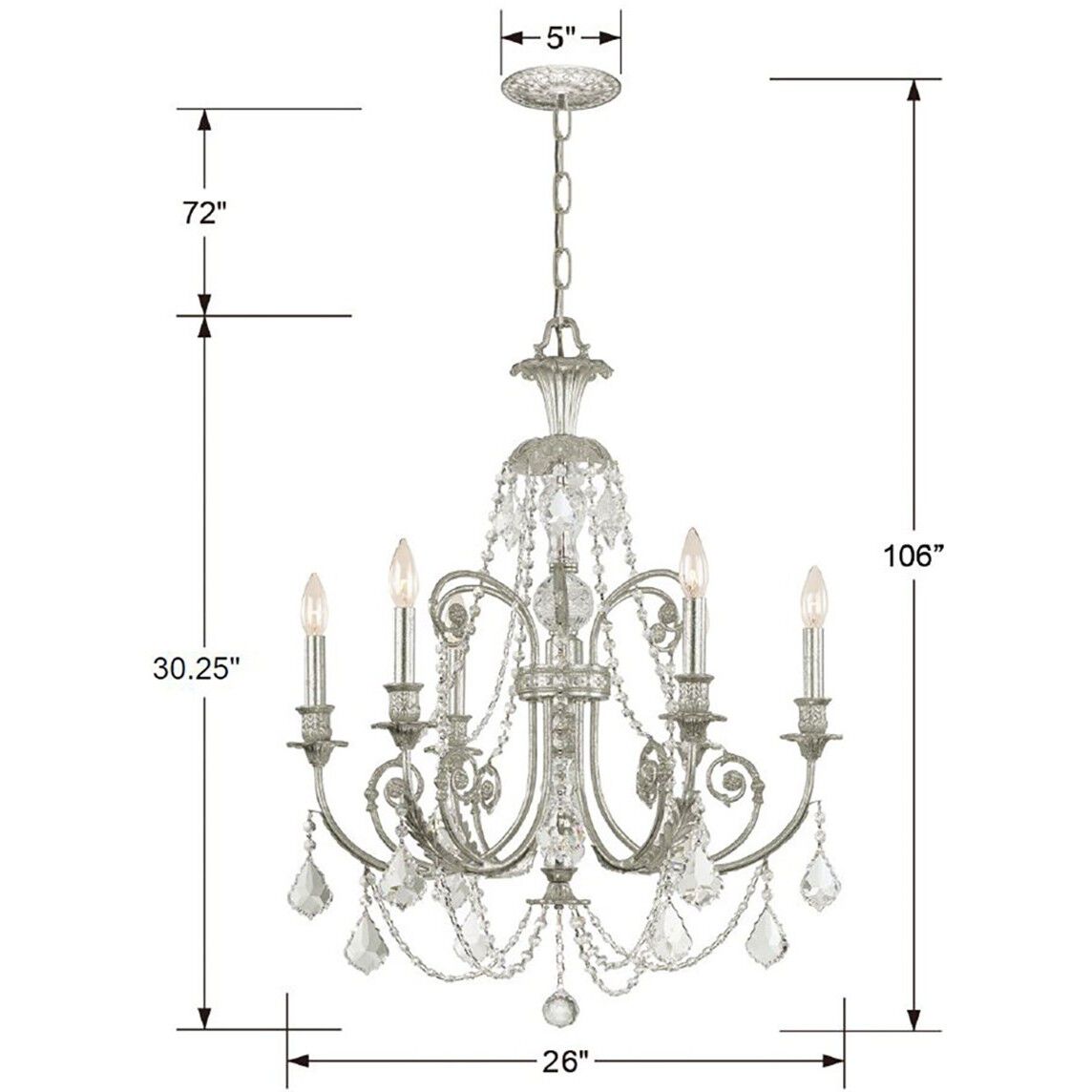 Regis 6 Light 26 inch Olde Silver Chandelier Ceiling Light in Clear Swarovski Strass