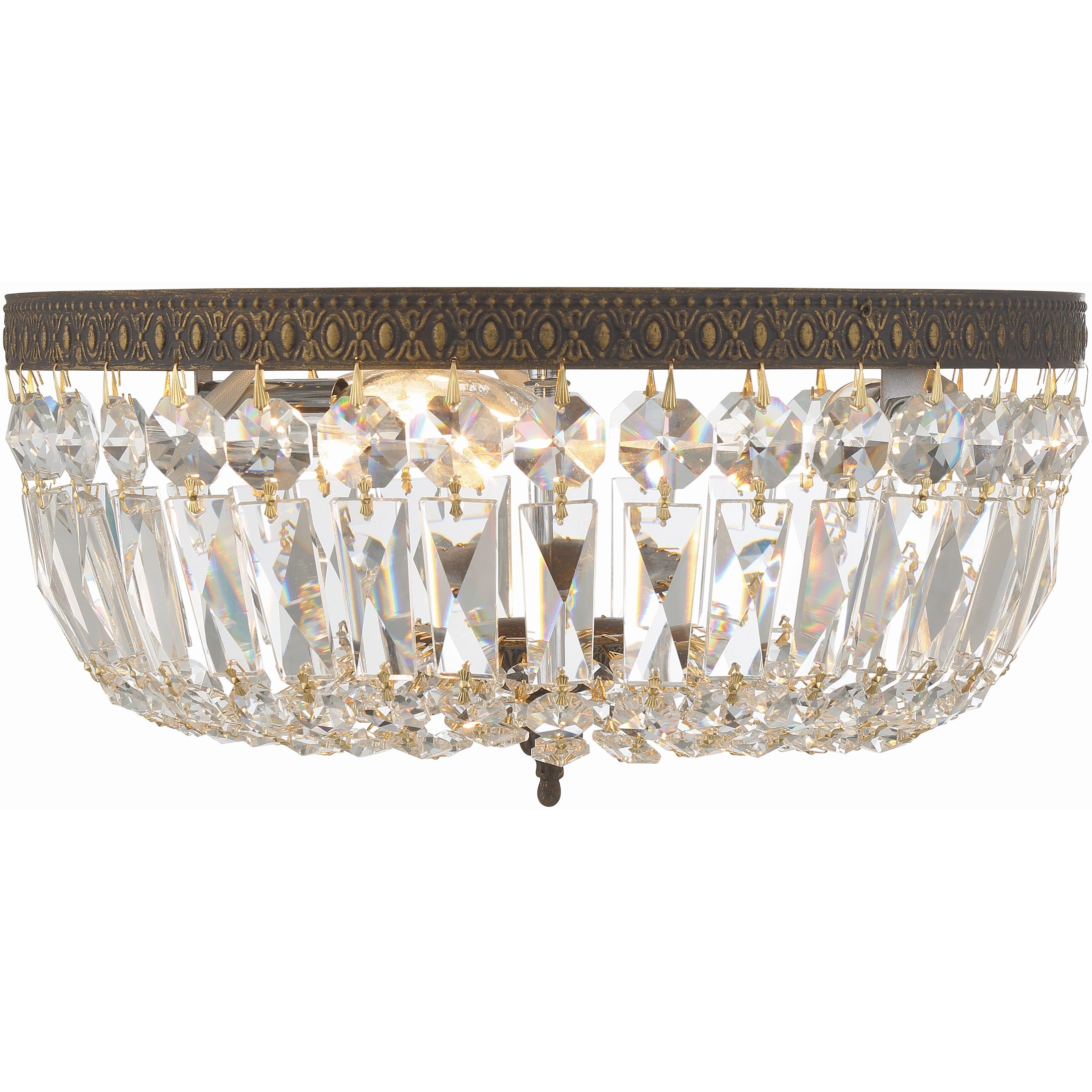 Waltham 3 Light 14 inch English Bronze Flush Ceiling Light in Clear Hand Cut