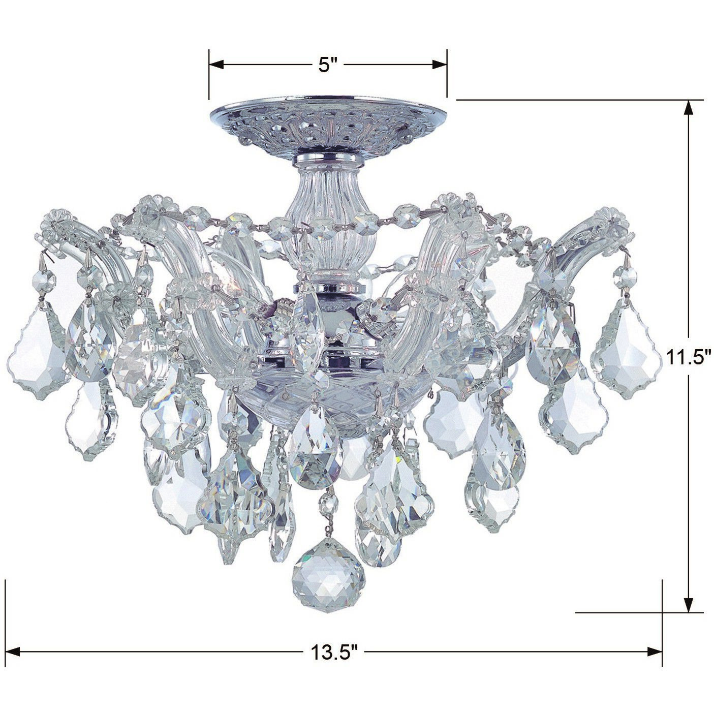 Maria Theresa 3 Light 13.5 inch Polished Chrome Semi Flush Ceiling Light in Clear Hand Cut
