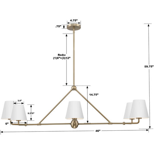 Xavier 6 Light 46 inch Vibrant Gold and White Chandelier Ceiling Light