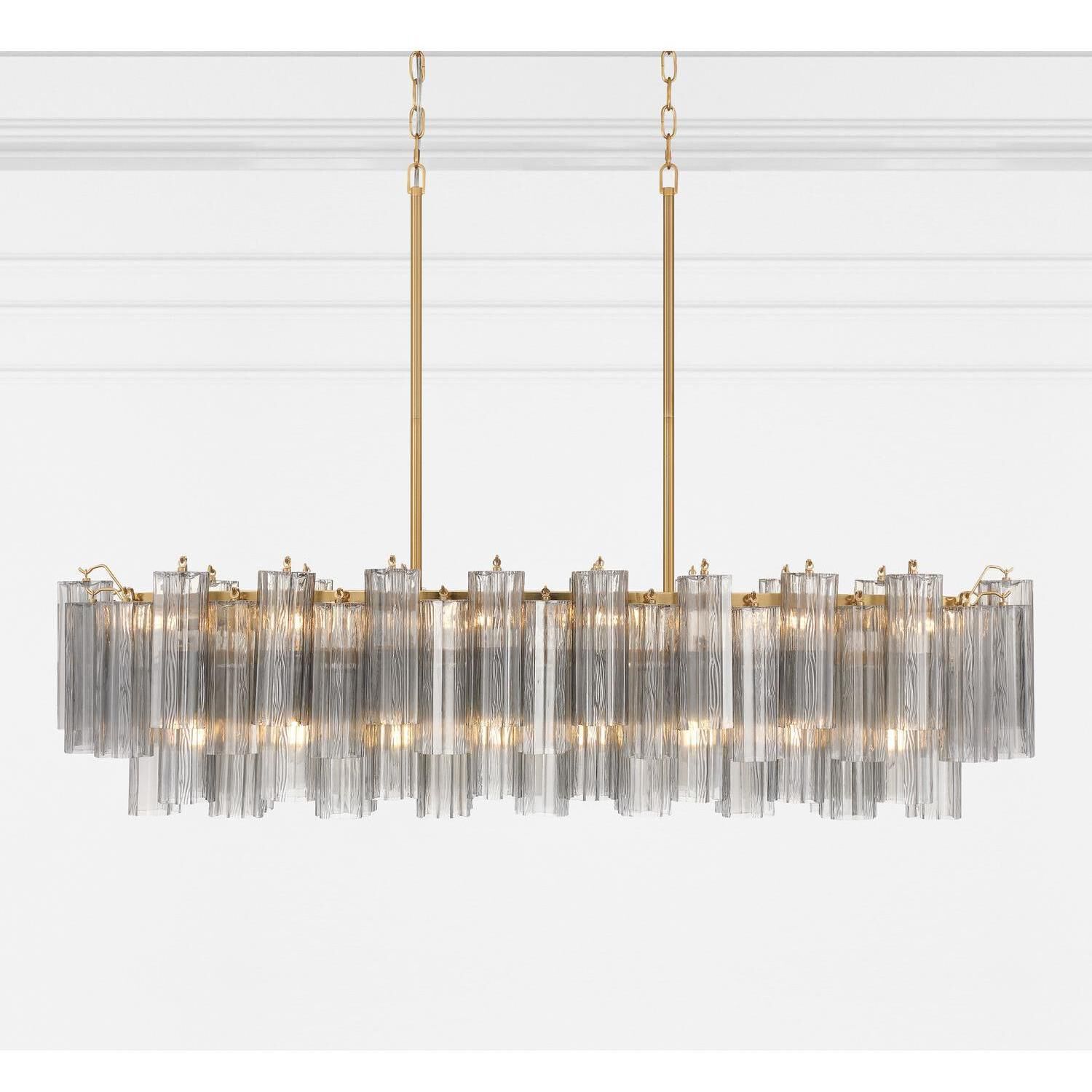 Addis 14 Light 51.75 inch Aged Brass Linear Chandelier Ceiling Light in Tronchi Glass Smoke