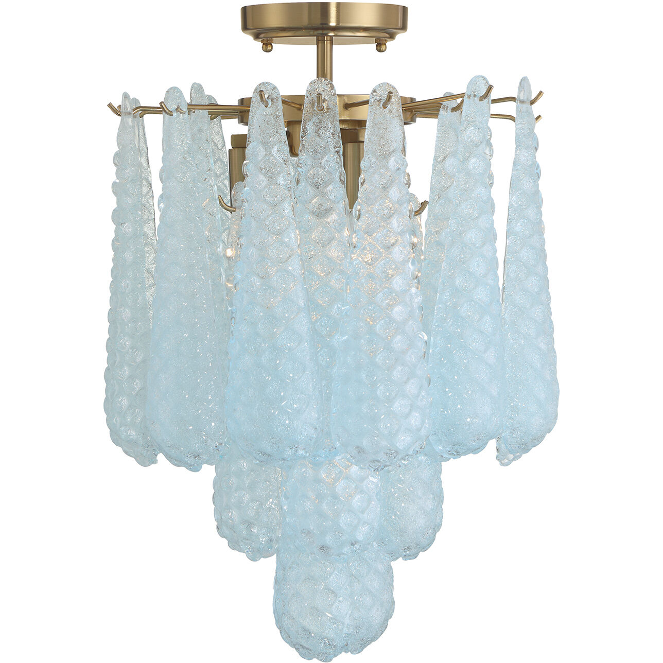 Ollie 4 Light 14.25 inch Aged Brass Semi Flush Ceiling Light in Sand Glass Blue