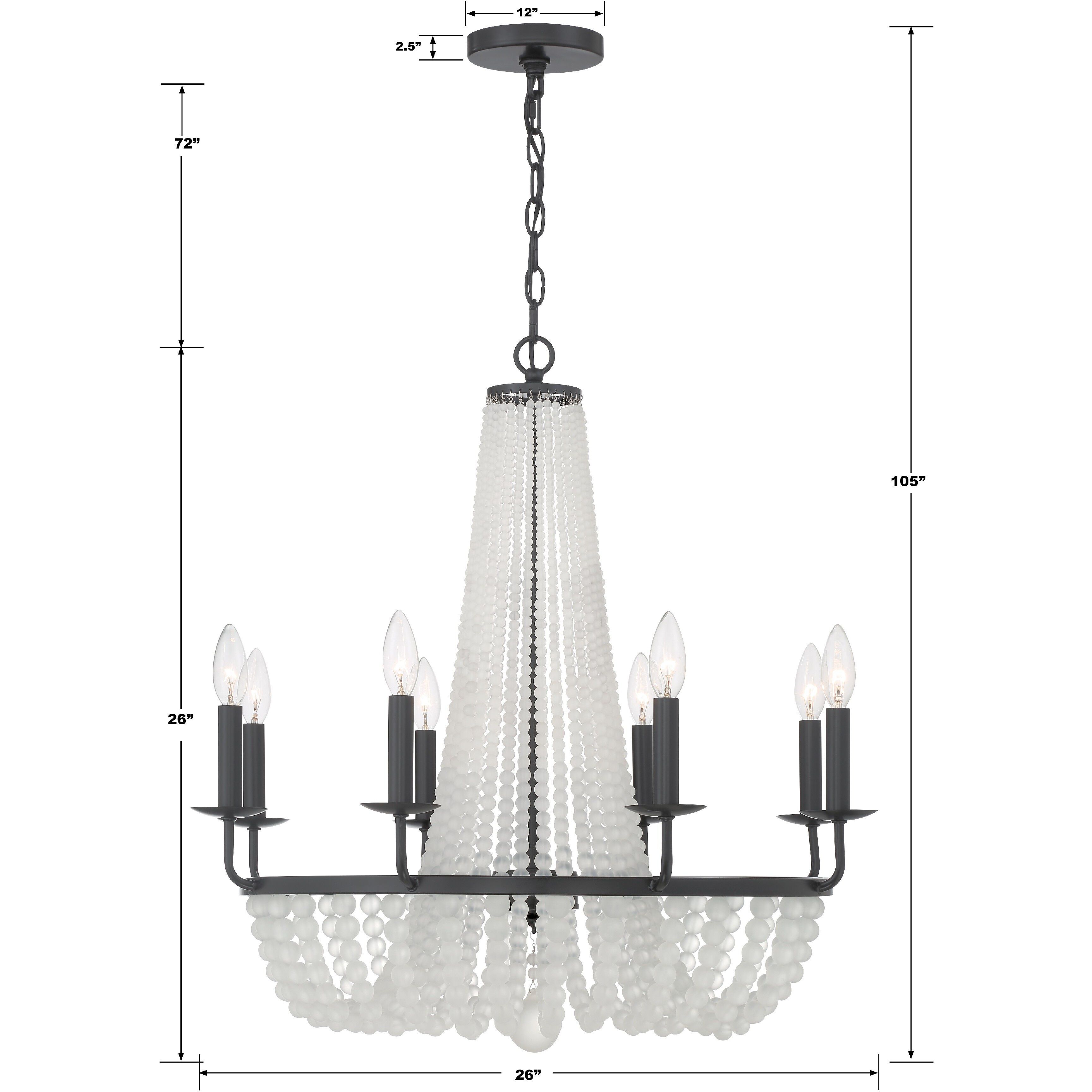 Bella 8 Light 26 inch Matte Black Chandelier Ceiling Light