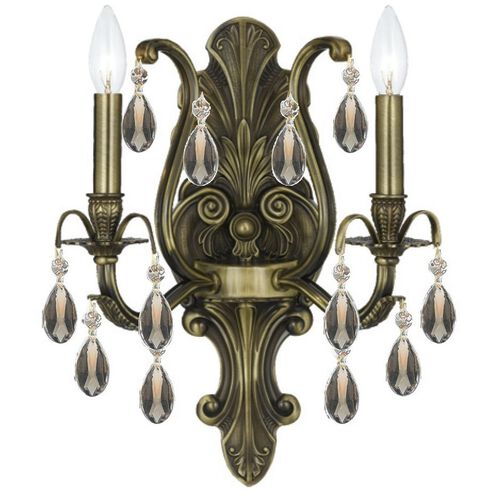 Dawson 2 Light 12.5 inch Antique Brass Sconce Wall Light in Golden Teak Swarovski