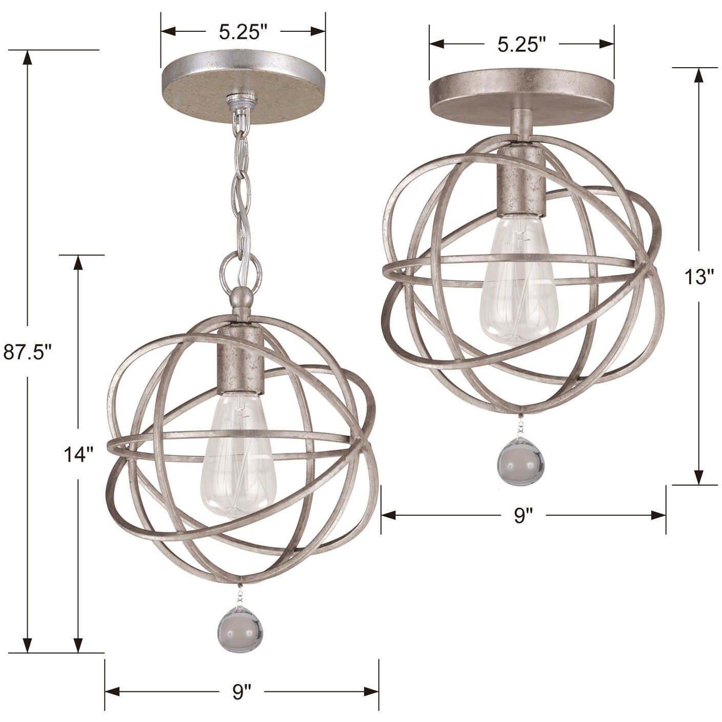 Solaris 1 Light 9 inch Olde Silver Mini Pendant Ceiling Light