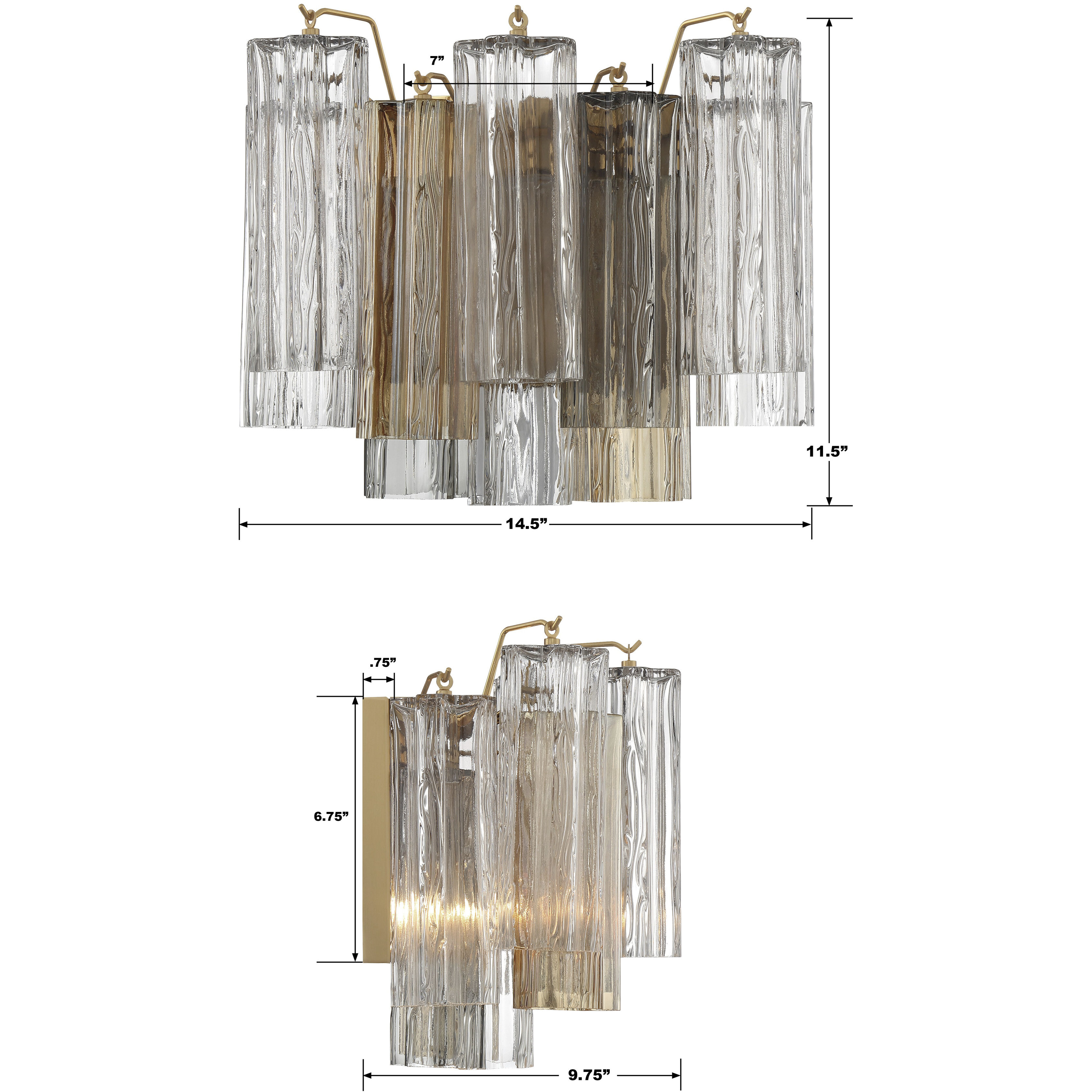 Addis Sconce Wall Light in Aged Brass, Tronchi Glass Autumn