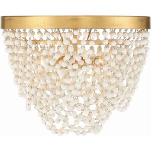 Fiona 3 Light 13.75 inch Antique Gold Flush/Semi Flush Ceiling Light in White Glass Beads