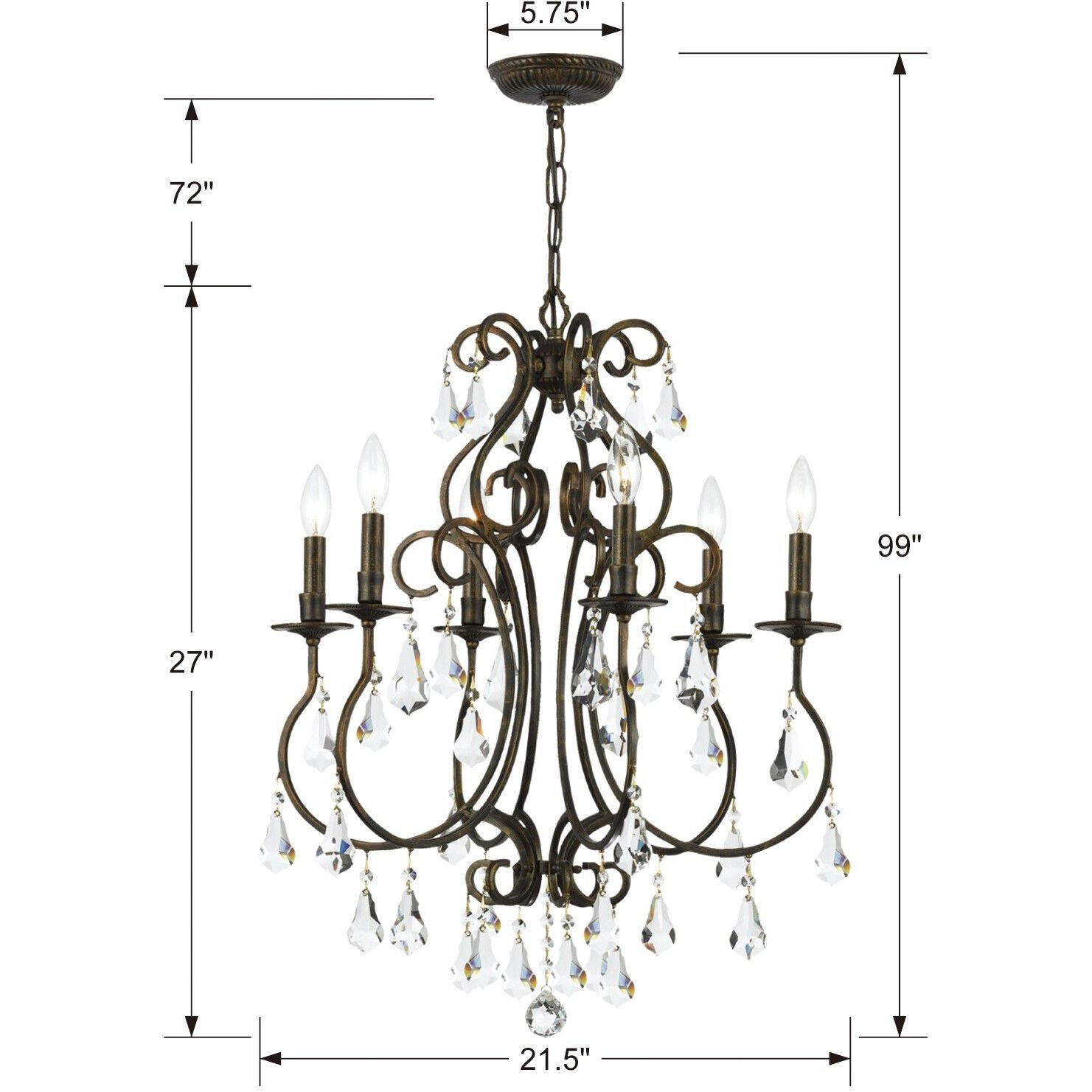 Ashton 6 Light 21.5 inch English Bronze Chandelier Ceiling Light in Clear Hand Cut