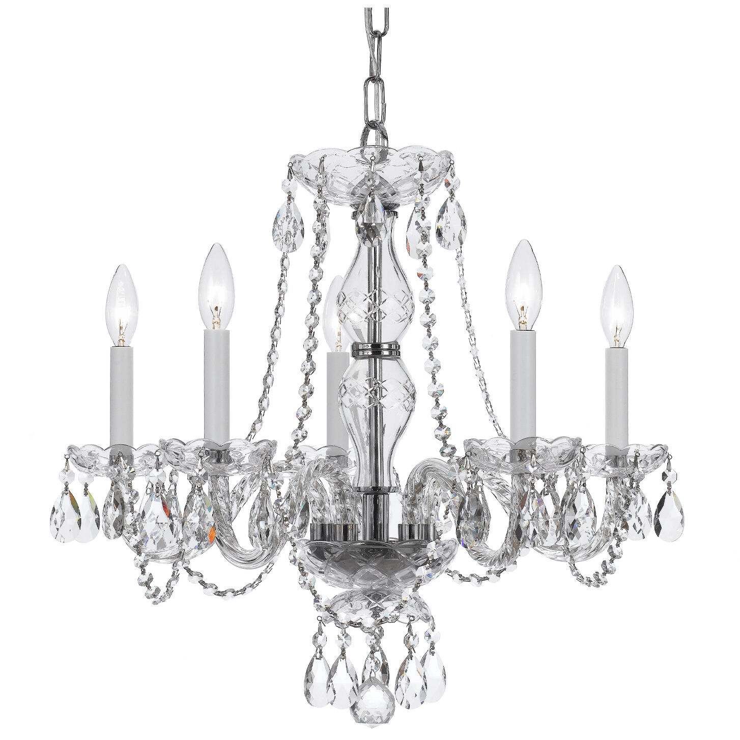 Traditional Crystal 5 Light 21 inch Polished Chrome Chandelier Ceiling Light