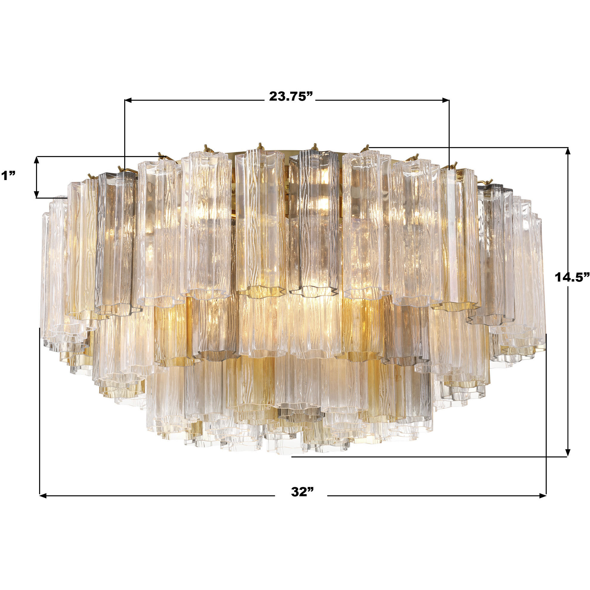 Addis 16 Light 32 inch Aged Brass Flush Mount Ceiling Light in Tronchi Glass Autumn