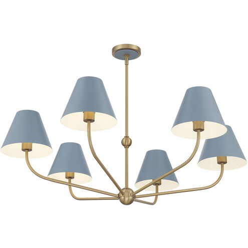 Xavier 6 Light 40 inch Vibrant Gold and Blue Chandelier Ceiling Light