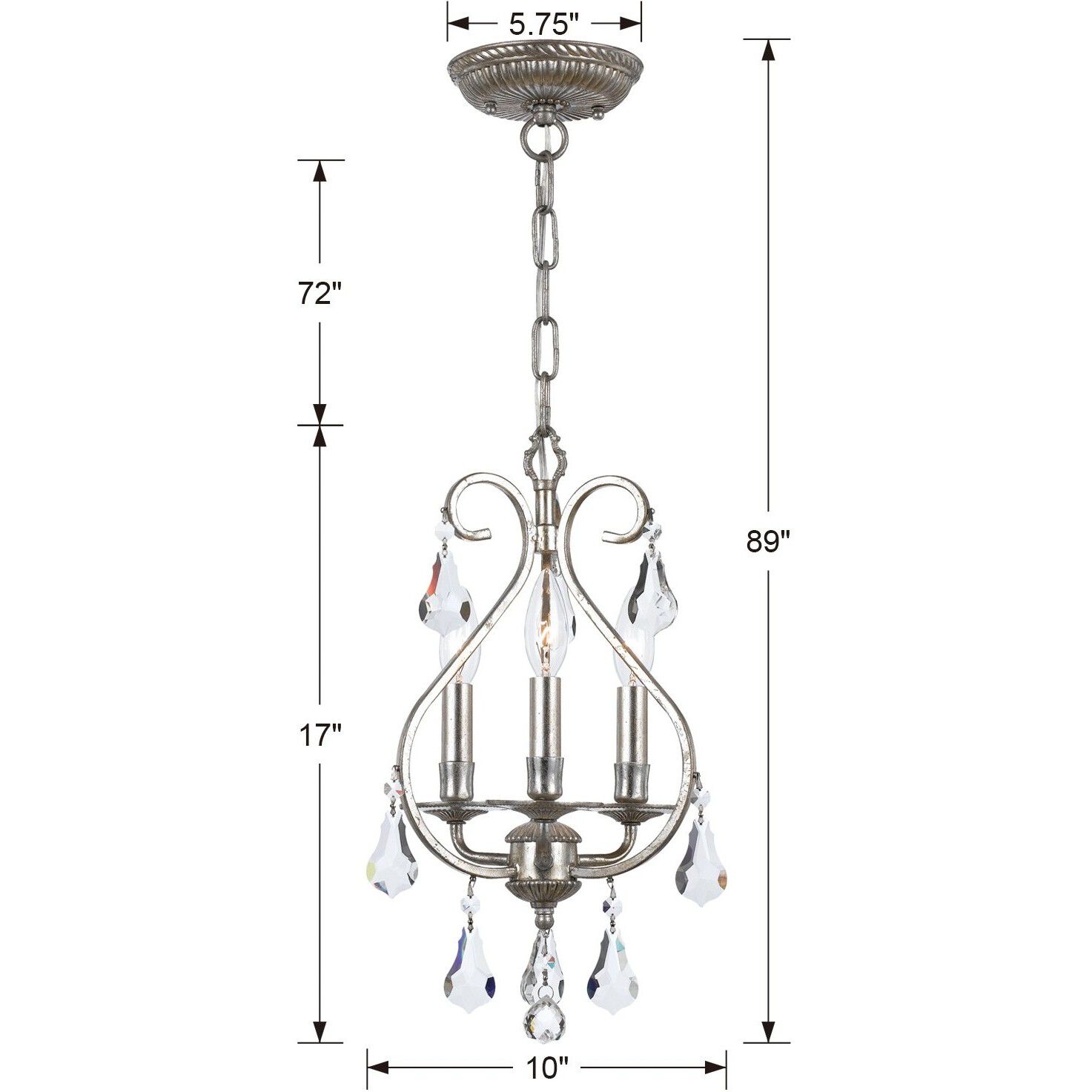 Ashton 3 Light 10 inch Olde Silver Mini Chandelier Ceiling Light in Clear Hand Cut