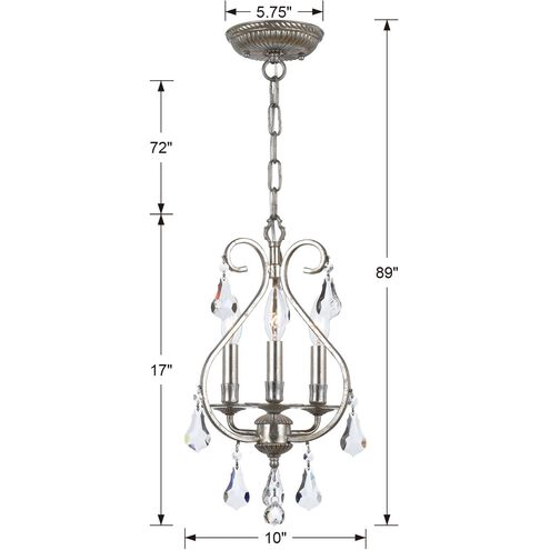 Ashton 3 Light 10 inch Olde Silver Mini Chandelier Ceiling Light in Clear Hand Cut
