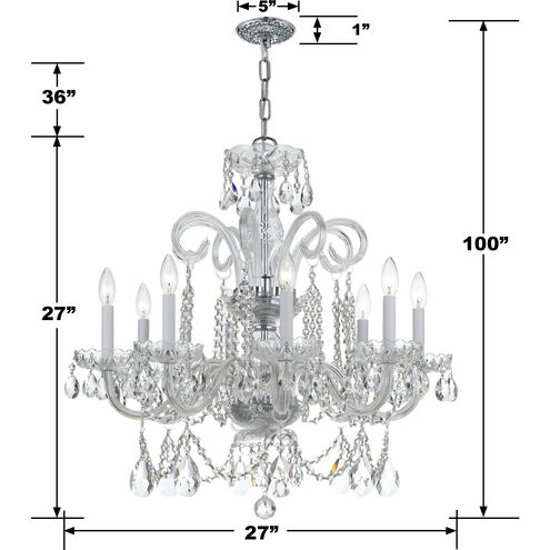 Traditional Crystal 8 Light 27 inch Polished Chrome Chandelier Ceiling Light in Clear Hand Cut