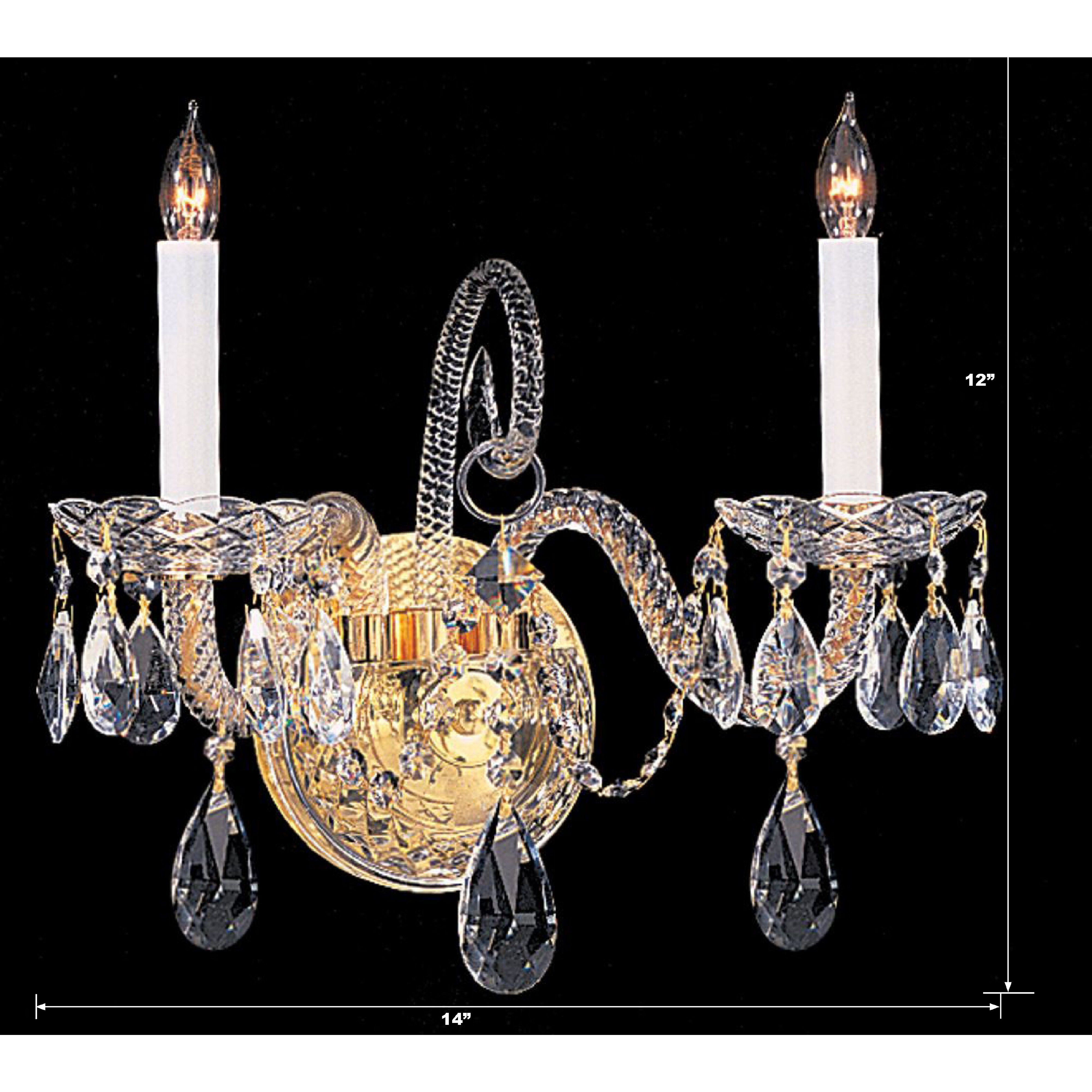 Traditional Crystal 2 Light 14 inch Polished Brass Wall Sconce Wall Light