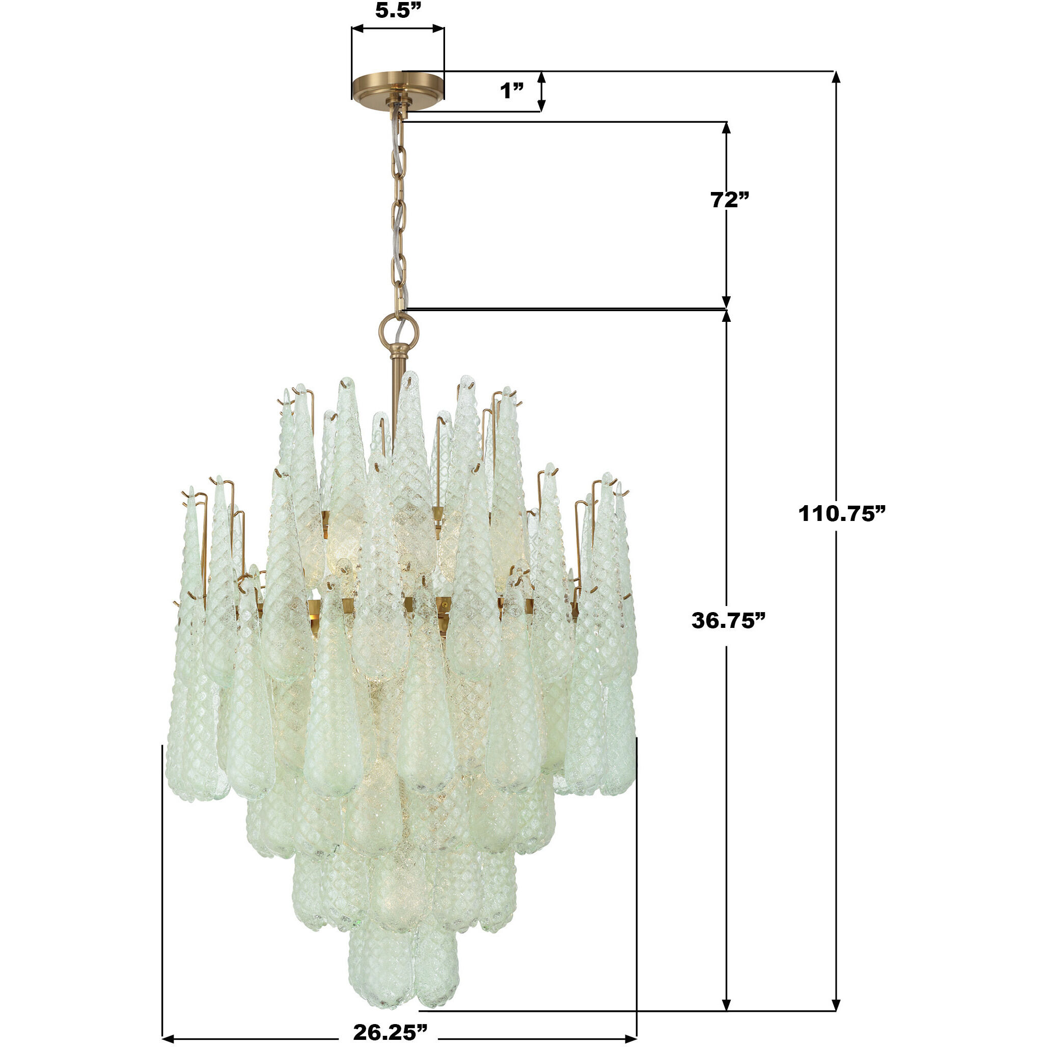 Ollie 16 Light 26.25 inch Aged Brass Chandelier Ceiling Light in Sand Glass Green