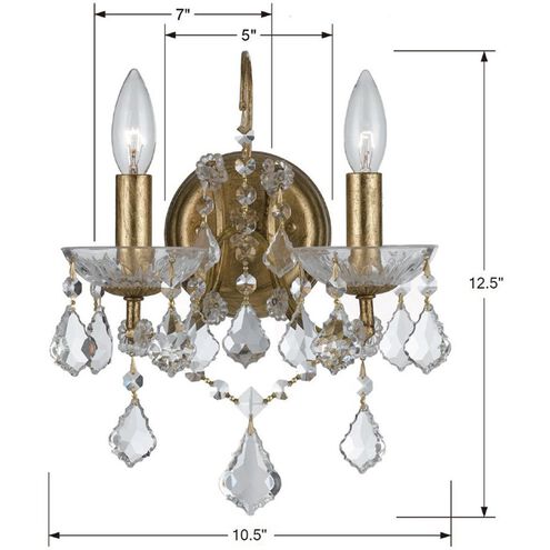 Filmore 2 Light 10.5 inch Antique Gold Sconce Wall Light in Clear Hand Cut