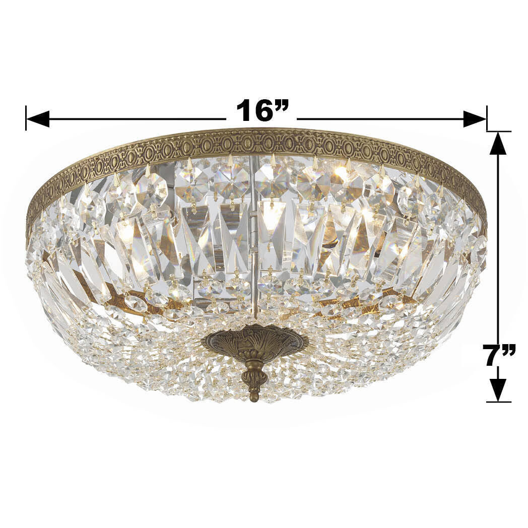 Waltham 3 Light 16 inch Olde Brass Flush Ceiling Light in Clear Spectra