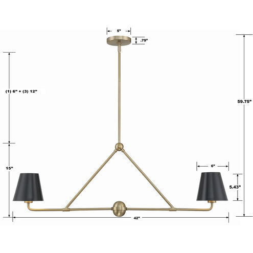 Xavier 2 Light 42 inch Vibrant Gold Chandelier Ceiling Light