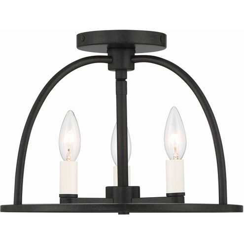 Abbott 3 Light 13.75 inch Black Semi Flush Ceiling Light