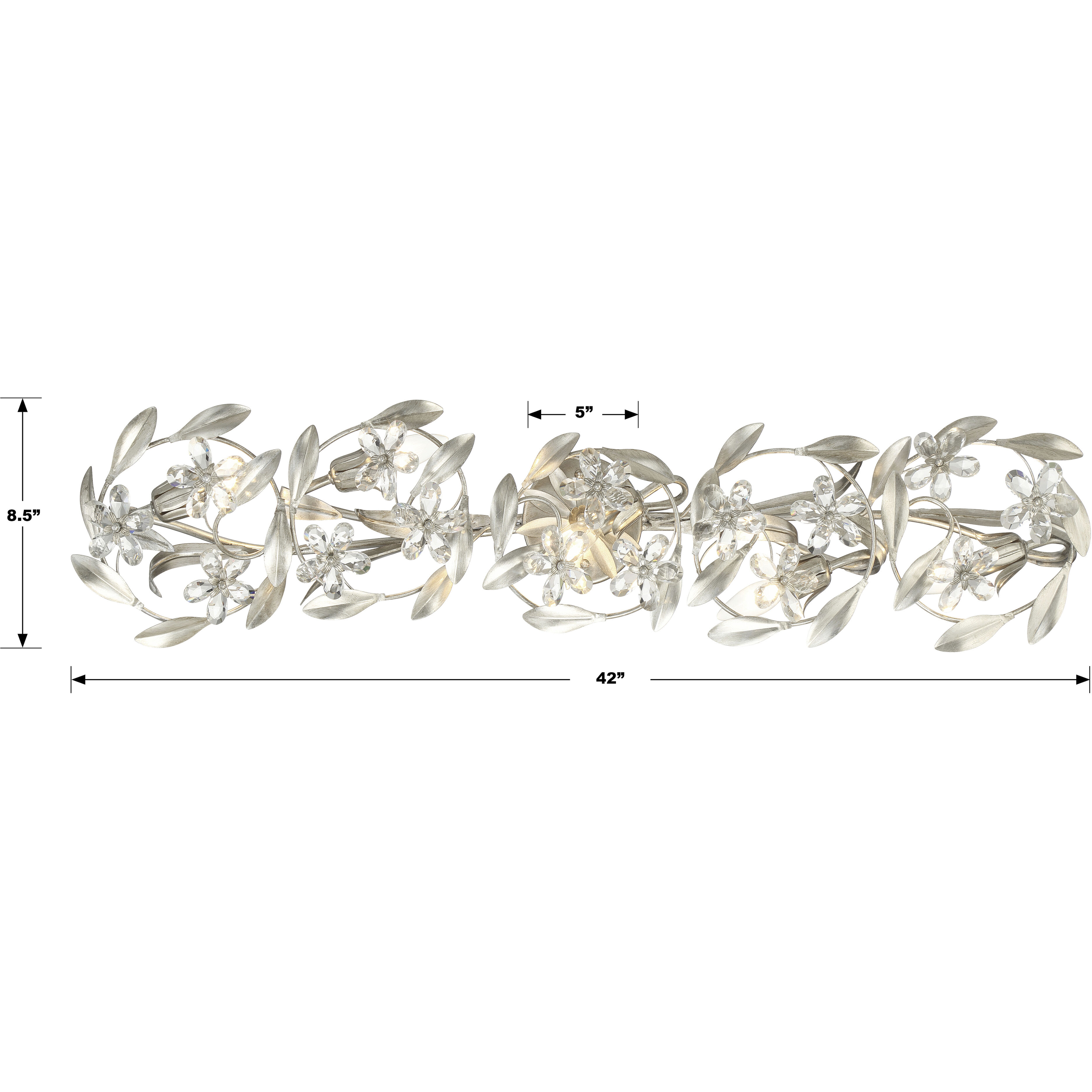 Marselle 5 Light 42 inch Antique Silver Bathroom Vanity Light Wall Light