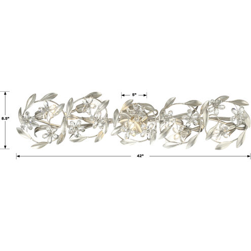 Marselle 5 Light 42 inch Antique Silver Bathroom Vanity Light Wall Light