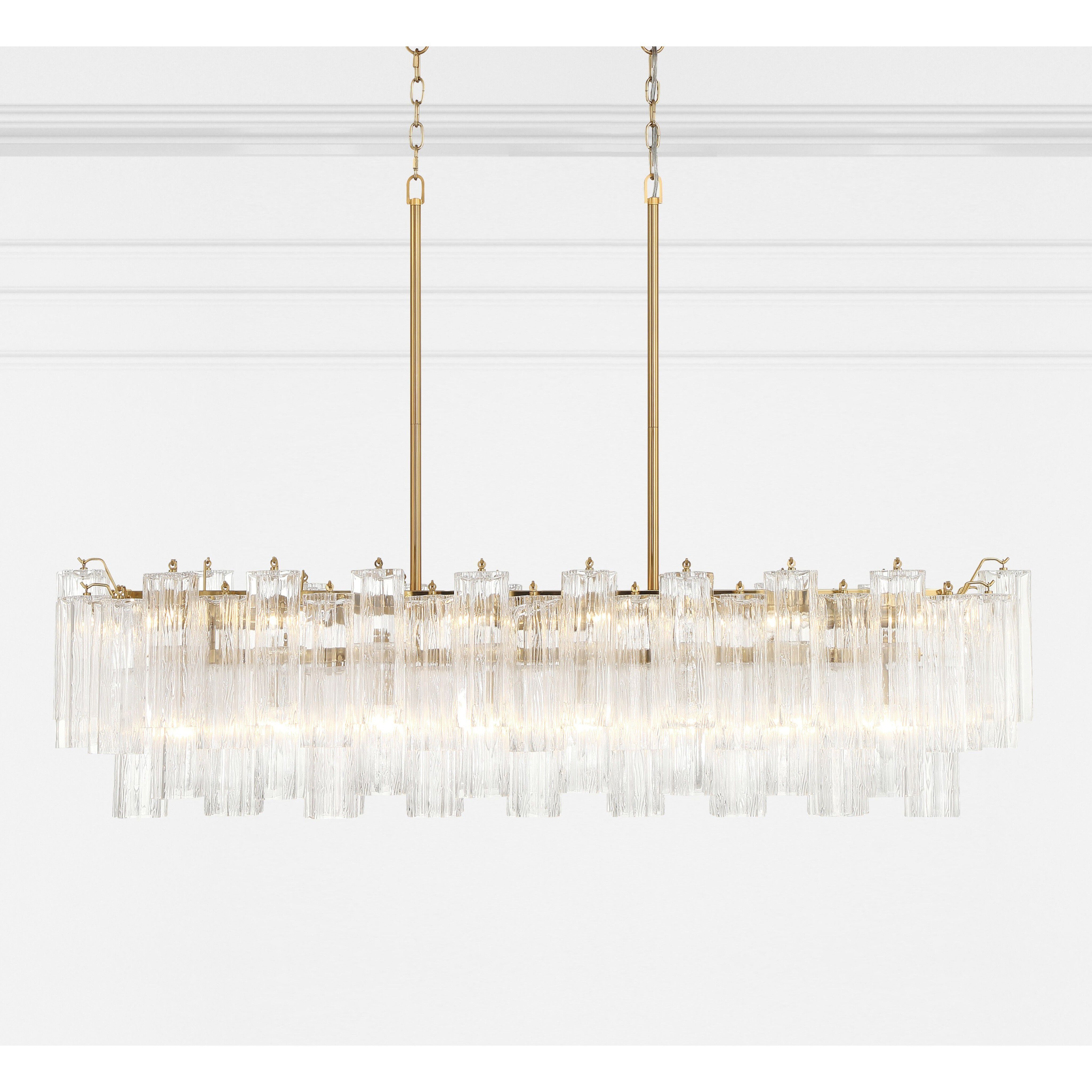 Addis 14 Light 51.75 inch Aged Brass Linear Chandelier Ceiling Light in Tronchi Glass Clear